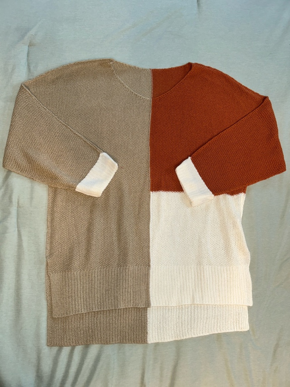 Colorblock Knit Sweater - Rust, Beige & Cream